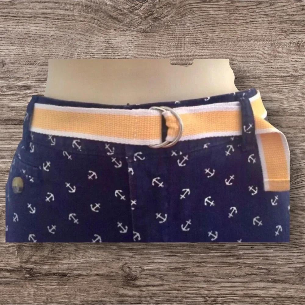 Dockers Women’s Navy Blue Anchor Print Shorts w/ Belt – Size 8 Preppy, Nautical
